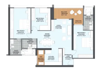 3 BHK floor plan
